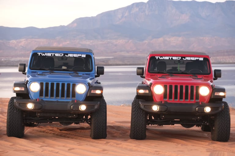 Two trail-ready Jeeps at Sand Hollow